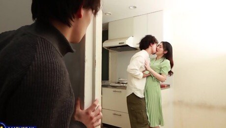 Skinny Japanese mom fucks with her son's best friend