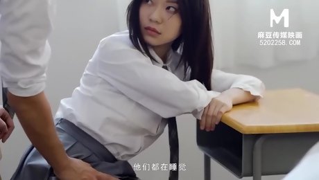 Chinese school girl gets intimate with her teacher in the classroom